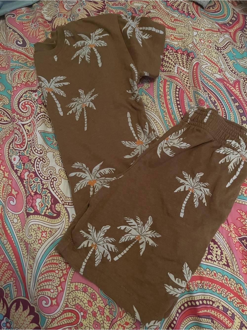 Boy’s Brown Palm-Print Casual Pants